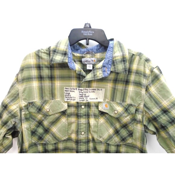Carhartt Bozeman Shirt Men Size L Rugged Flex Relaxed Fit Pearl Snap Lightweight - Picture 2 of 9